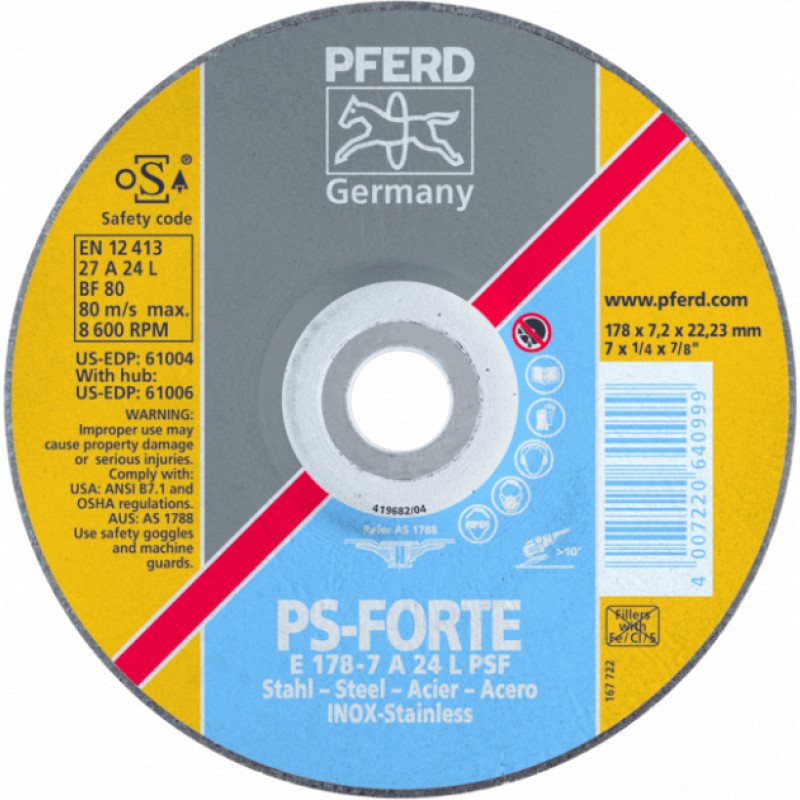 Pferd Agresīvs slīpēšanas disks PFERD E150-7 A24 L PSF