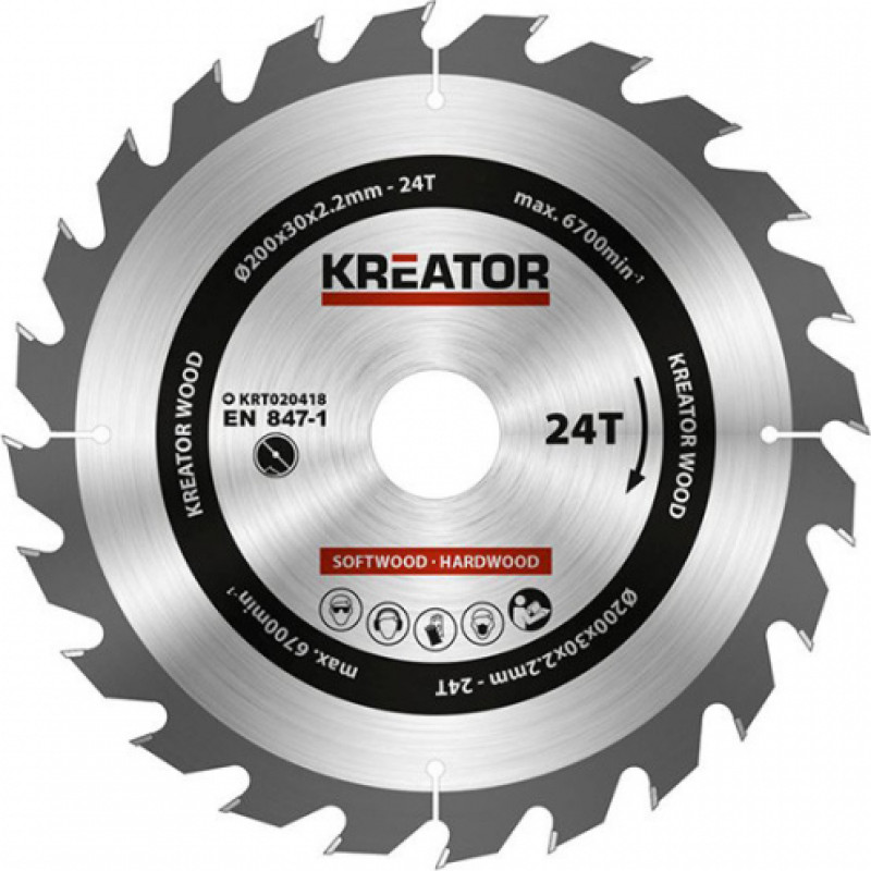 Kreator Zāģa ripa kokam 200x30x2.2mm, 24 zobi Kreator