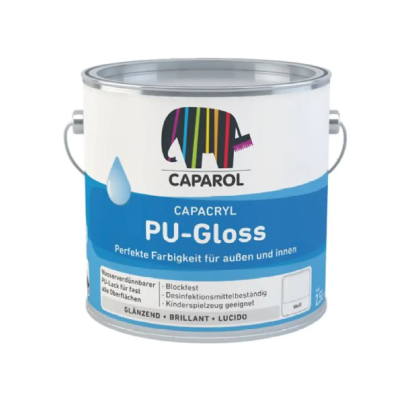 Caparol Capacryl PU-Gloss Augstvērtīga poliuretāna-akrila krāsa furnitūrai, spīdīga BW Balta 2.4L