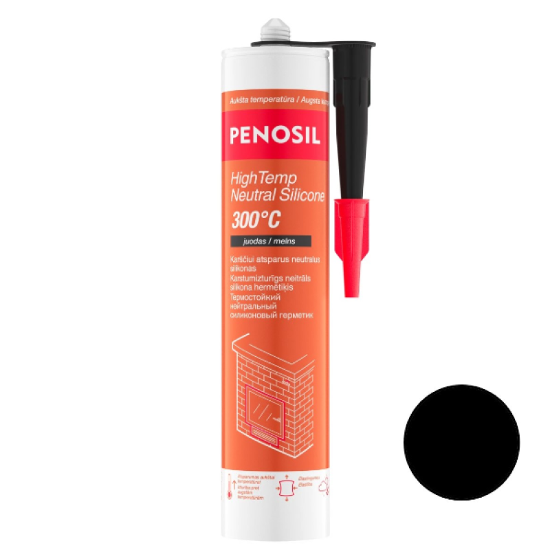 Penosil HighTemp Neutral Silicone 300°C Neitrāls, pret karstumu izturīgs silikona hermētiķis 300ml melns